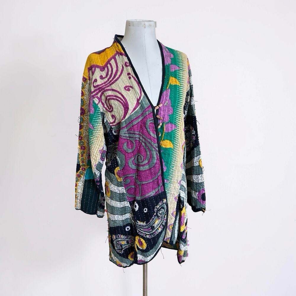 Kantha Quilted Jacket Coat Patchwork Duster Boho Festival Hippie Size 2XL/3XL